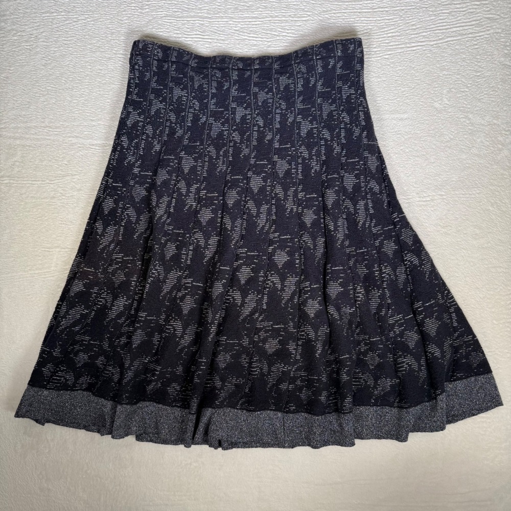 Coldwater Creek Womens XS Black Silver Metallic Geometric Knit A-Line Skirt